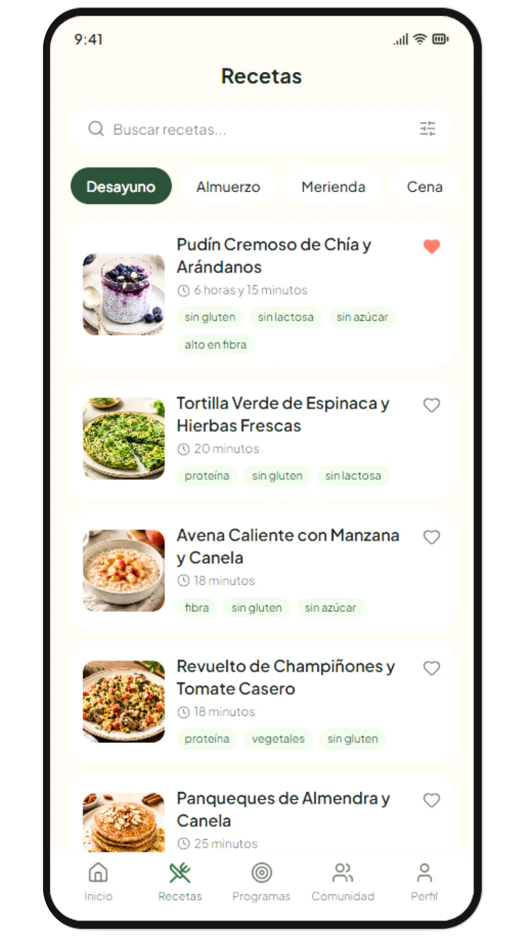 Pantalla de la app: elige una receta